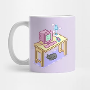 Geeky Pink Purple Pixel Art Desktop Computer Cat Mug